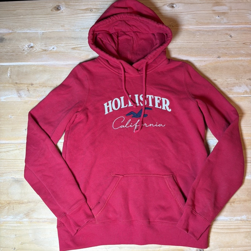 Hollister California Women XS Red Pullover Hoodie Embroidered Logo Bird Logo